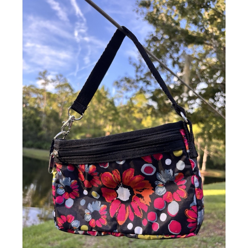 Floral Wristlet Small Handbag Mini Pouch Bag Multi-Pocket Red Pink Black 8x5"